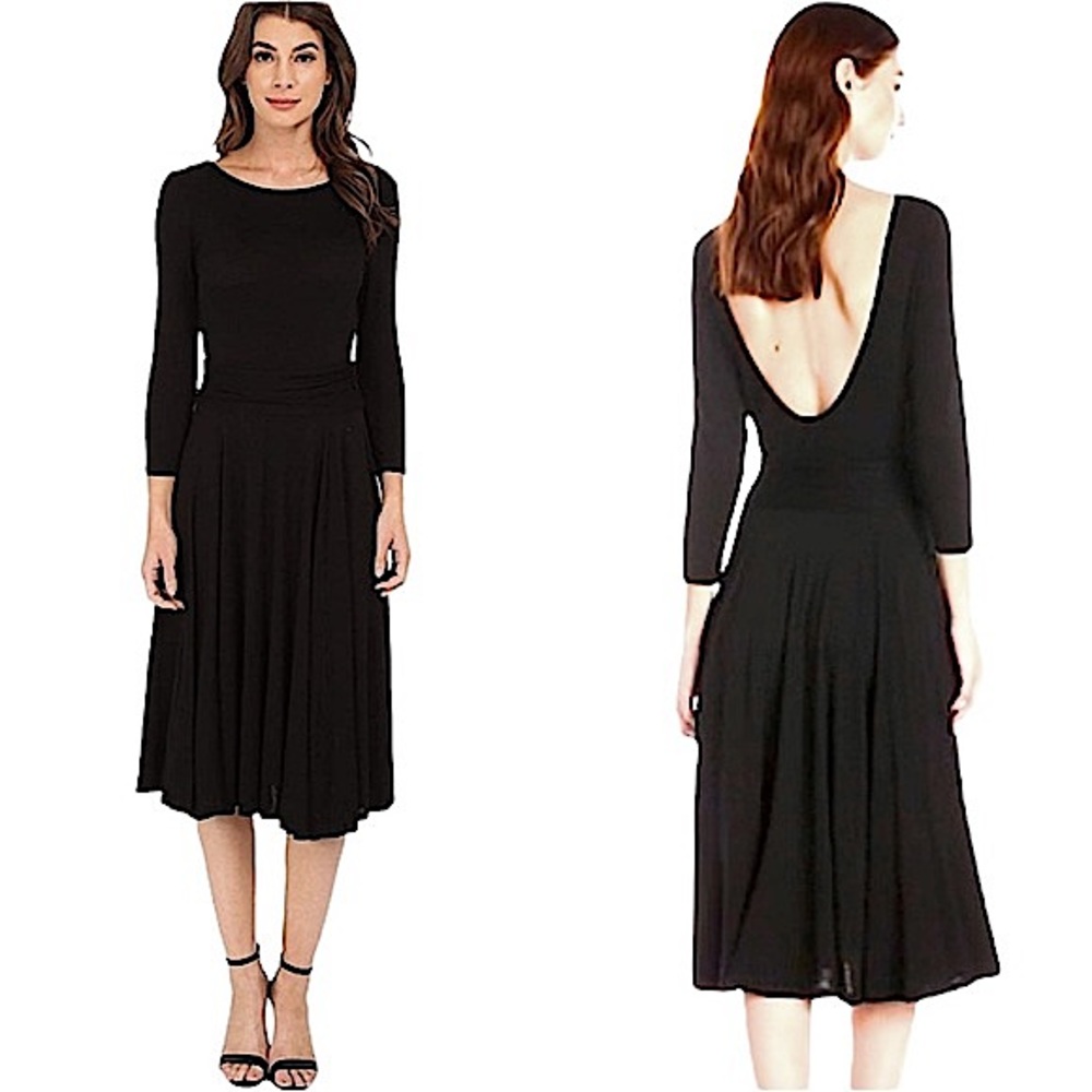 NWT LAMADE black scoop back 3/4 sleeve midi dress size small new with tags